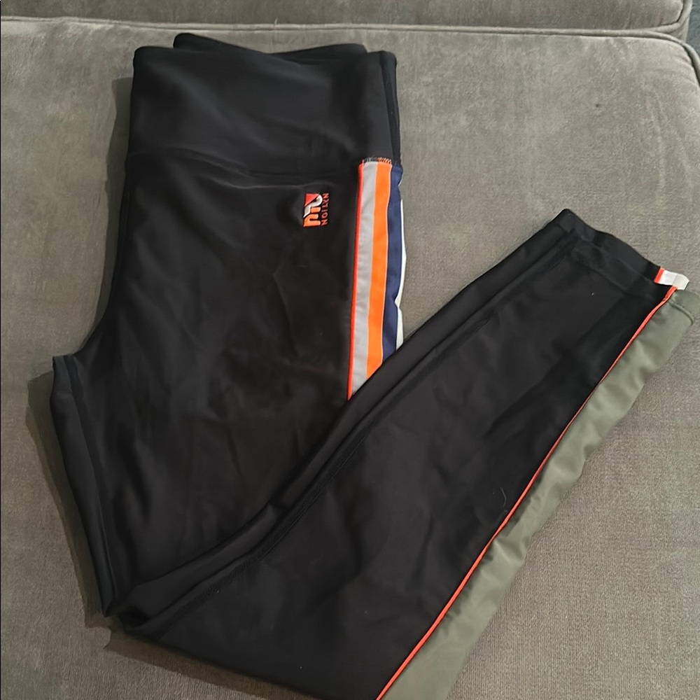 P.E. Nation Black Leggings with Orange Stripe